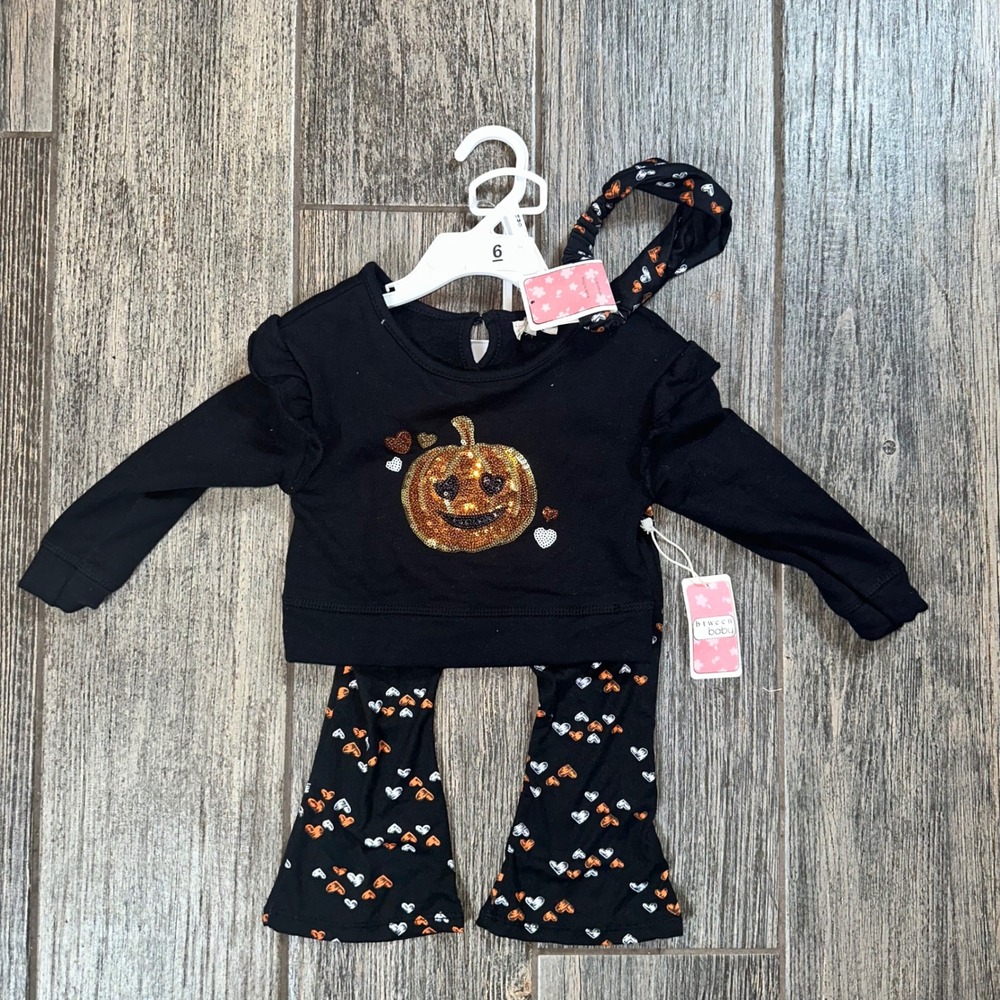 Halloween Baby Girl Outfit‎ 18 Months Sequin Pumpkin Hearts Top Bell Bottoms